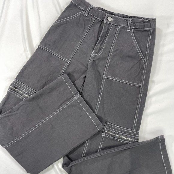 Rachel Paige Pants - Rachel Paige Wide Leg Cargo Pants Gray Cotton High Rise Stretch Waist Small